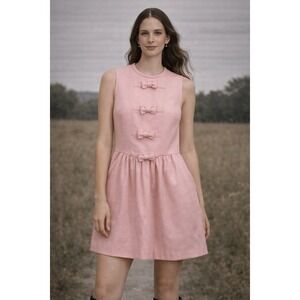 RED VALENTINO Pink Drop Waist Dotted Mini Dress Bows Small